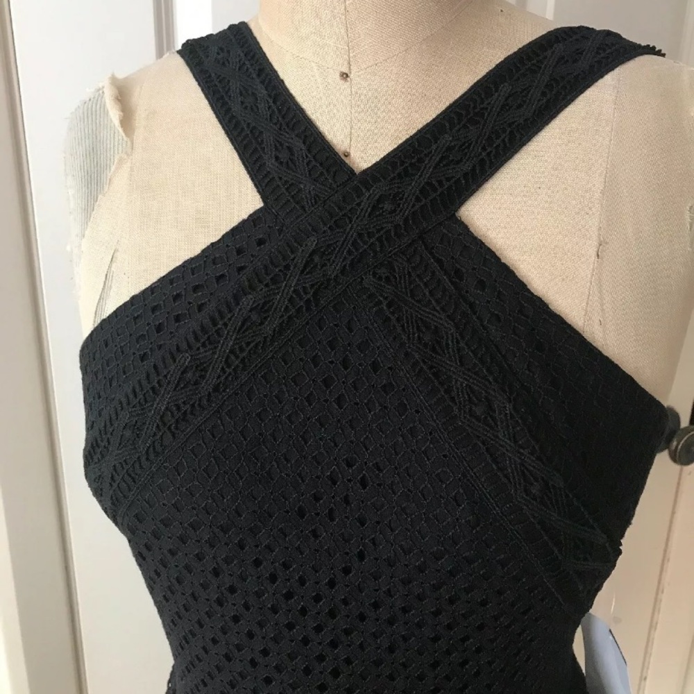 Jodi Kristopher Black Dress Eyelet Lace X Front Ruffles Juniors size 7 NEW